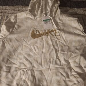 Nike White and Gold Logo Hoodie